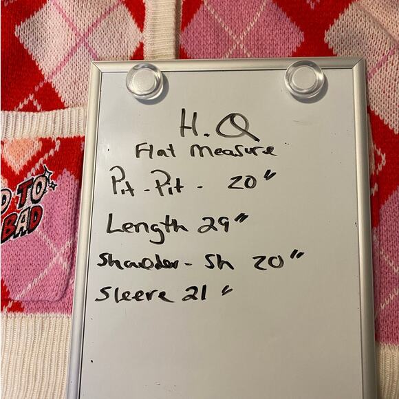 DC‎ Comics Harley Quinn Diamond Argyle Red Pink White Cardigan Size SM - Picture 8 of 9